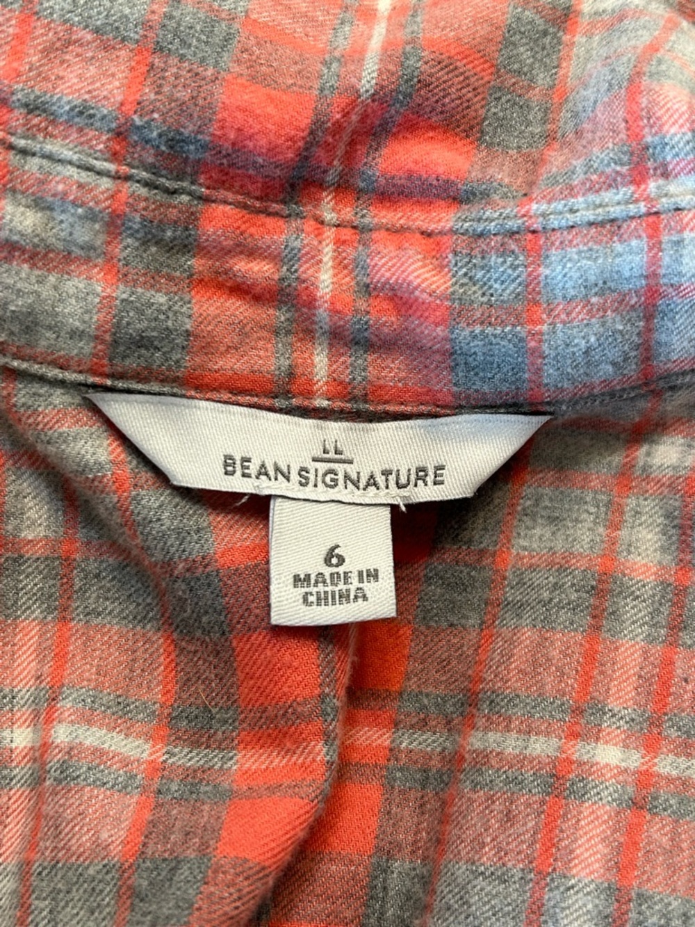 LL Bean Coral and Gray Plaid Button-Up Shirt~Size 6 - Picture 5 of 5
